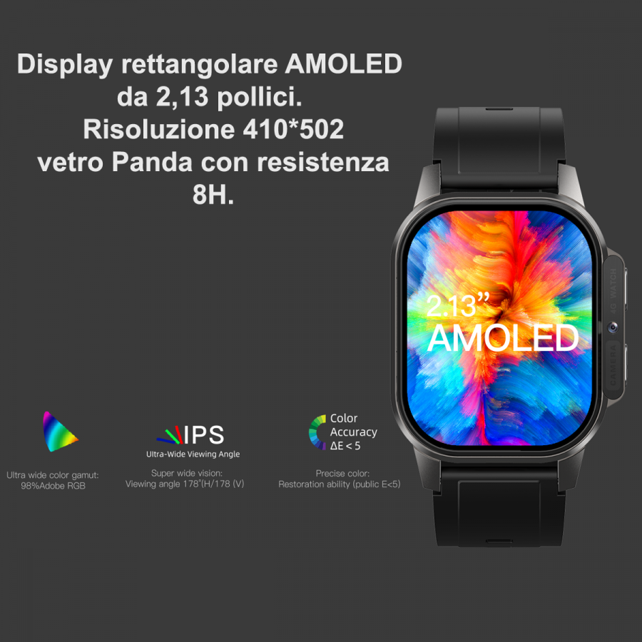 Smartwatch 4G LTE Smart Watch Monitoraggio Salute fitness GPS,Batteria 1000mAh, IP67,fotocamera OMOLED, Android e IOS cassa 49m