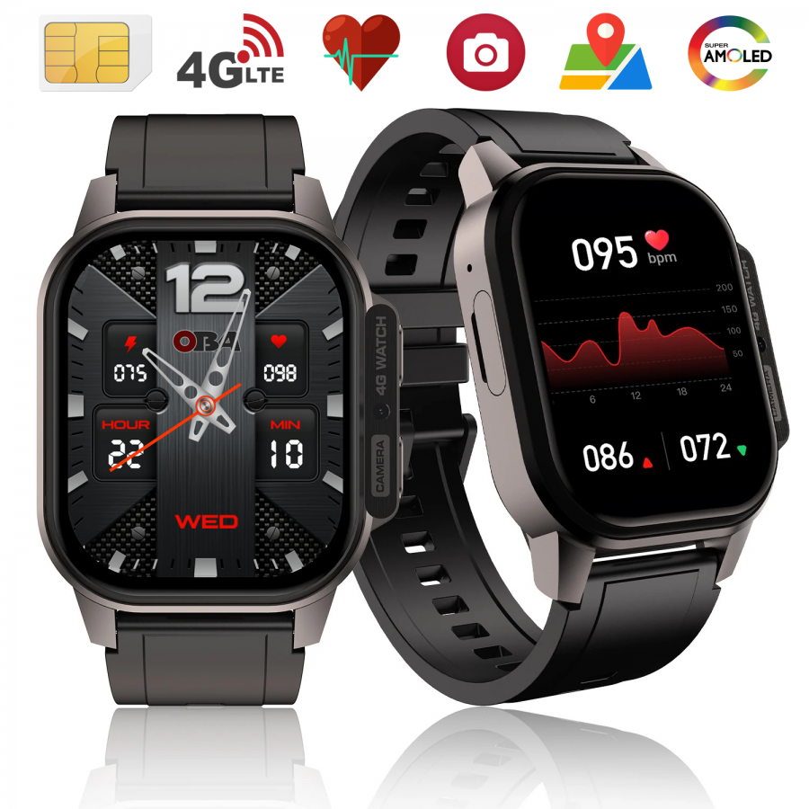 Smartwatch 4G LTE Smart Watch Monitoraggio Salute fitness GPS,Batteria 1000mAh, IP67,fotocamera OMOLED, Android e IOS cassa 49m