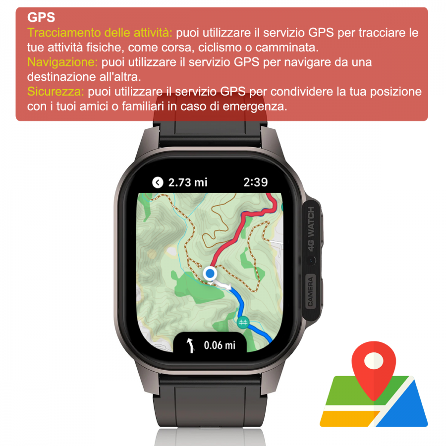 Smartwatch 4G LTE Smart Watch Monitoraggio Salute fitness GPS,Batteria 1000mAh, IP67,fotocamera OMOLED, Android e IOS cassa 49m