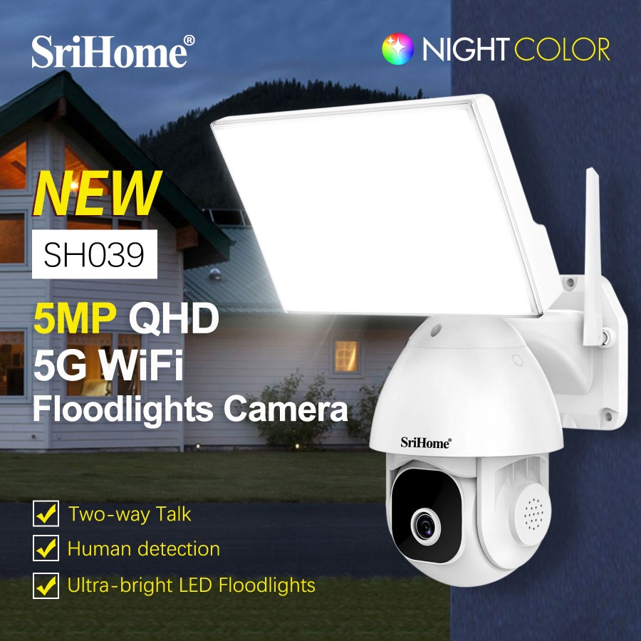 "Capture High Quality Videos Anytime with SriHome SH039 Audio: WiFi Video Camera with Starlight, Hotspot AP, SD Card Slot - 5MP"
