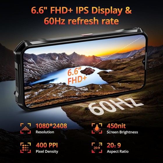 Oukitel WP33 Pro 136dB Loudspeaker 5G Rugged Phone 22000mAh 6.6-Inch FHD+ (24+256GB NFC)