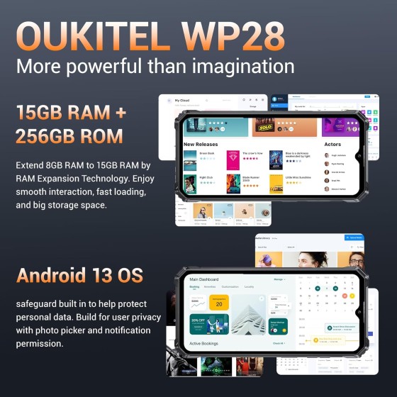 OUKITEL WP28: Telefono indistruttibile con 15GB RAM, 256GB ROM, batteria 10600mAh, Android 13, fotocamera 48MP e molto altro!