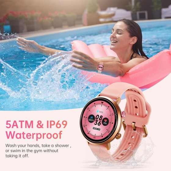 OUKITEL BT60: Quadrante sottile 9.2mm, Schermo HD 1.32", Sport, Fisiologia Femminile, 5ATM Impermeabile, per Android e iOS. PINK