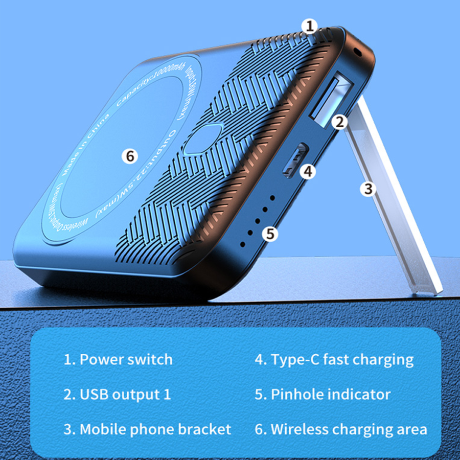 "Stay Connected on-the-go with OBA's 10000mAh Power Bank: Fast Wireless Magnetic PD 22.5W Charging, LED USB-C & USB MagSafe"