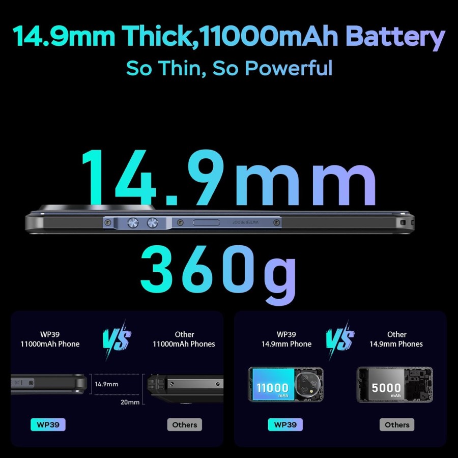 OUKITEL WP39 5G Rugged, 24GB+256GB, 11000mAh, 6.6'' FHD+, Android 14, 64MP+32MP+8MP, Dual SIM/NFC/GPS/IP69K/IP68.