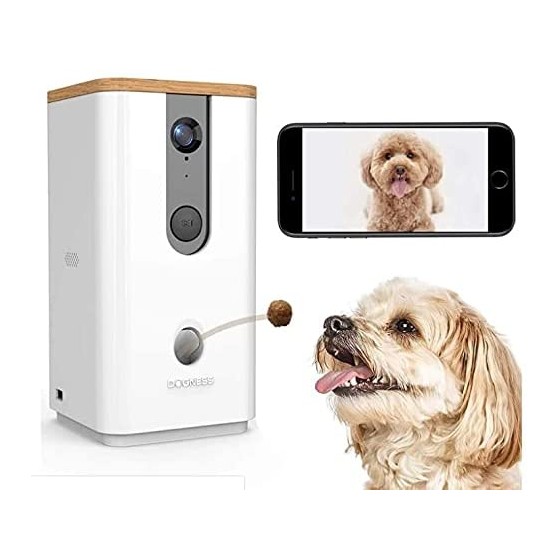 "Stay Connected with Your Furry Friends with DOOGNES HD WiFi Camera for Pets: Night Vision, Two-Way Audio, and Treat Dispenser"