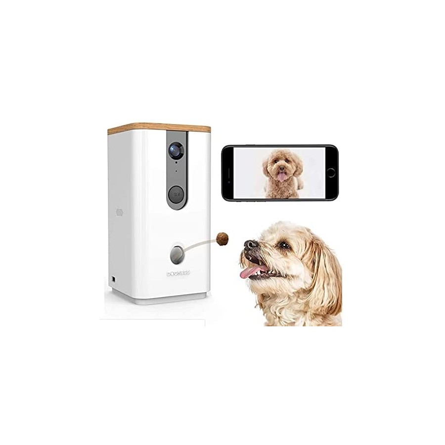 "Stay Connected with Your Furry Friends with DOOGNES HD WiFi Camera for Pets: Night Vision, Two-Way Audio, and Treat Dispenser"