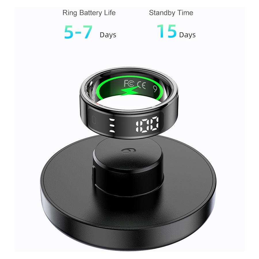 OBA R15: Smart Ring with Display, Fitness, 5 ATM, Wireless Charging. Monitors Heart, Oxygen, Sleep. iOS/Android.