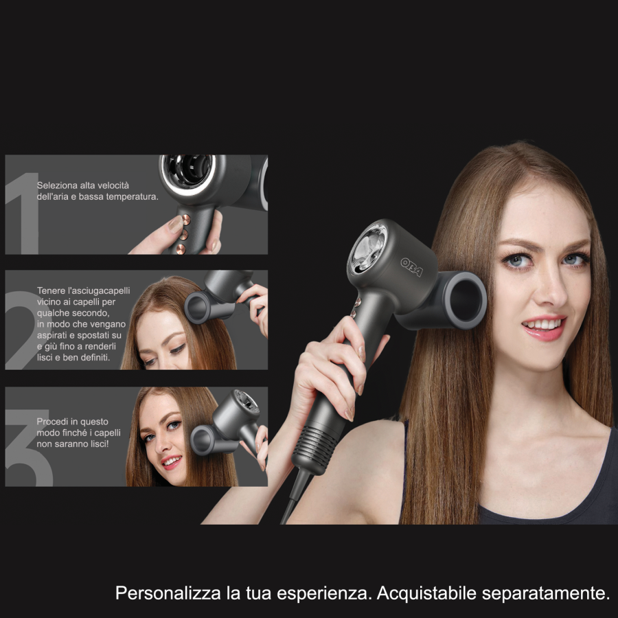 OBA-HY01PRO Hair Dryer:KIT Perfect Blow Dry, Healthy Hair - 500 Million Negative Ions, 120,000 RPM, 75 m/s, 54 dB