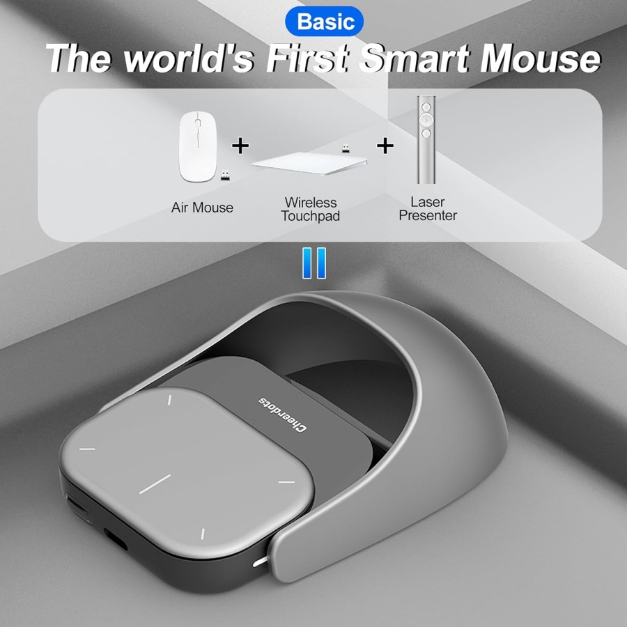 Cheerdots Mouse Wireless 2-in-1,Rimovibile con Puntatore Laser,Touchpad,Presentatore per Conferenze,Compatibile PC/Mac/Portatile