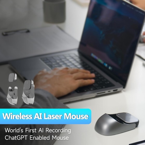 Cheerdots Mouse Wireless 2-in-1,Rimovibile con Puntatore Laser,Touchpad,Presentatore per Conferenze,Compatibile PC/Mac/Portatile