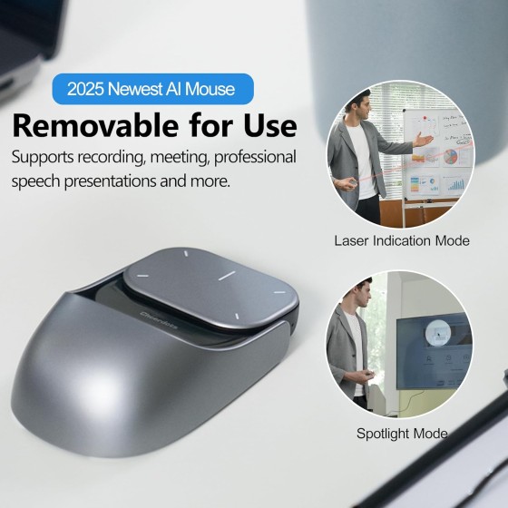 Cheerdots Mouse Wireless 2-in-1,Rimovibile con Puntatore Laser,Touchpad,Presentatore per Conferenze,Compatibile PC/Mac/Portatile