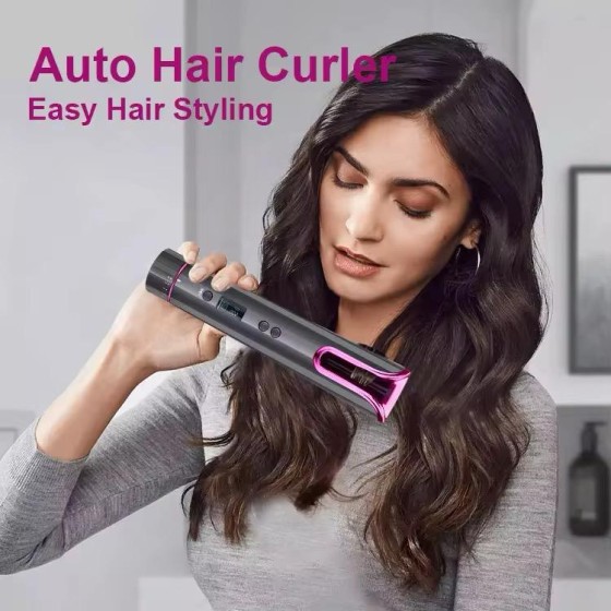 Automatic Hair Curler, Cordless USB Rechargeable, LCD Display, Temperature (150℃-200℃), 8-18s Timer, Portable Anti-scald