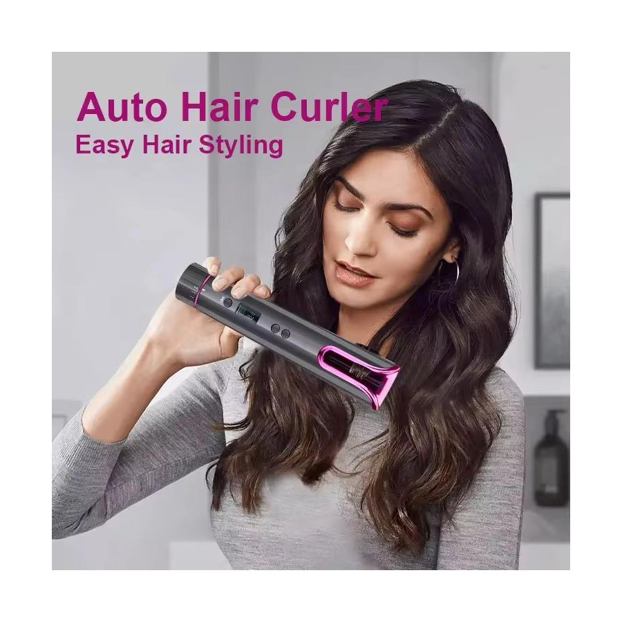 Automatic Hair Curler, Cordless USB Rechargeable, LCD Display, Temperature (150℃-200℃), 8-18s Timer, Portable Anti-scald
