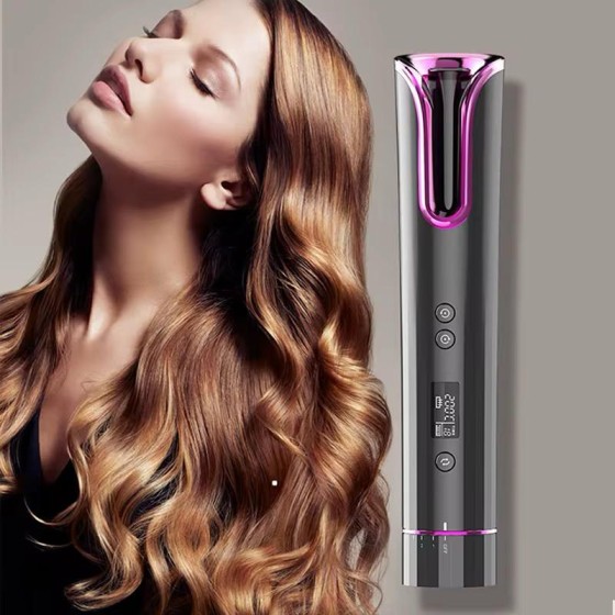 Automatic Hair Curler, Cordless USB Rechargeable, LCD Display, Temperature (150℃-200℃), 8-18s Timer, Portable Anti-scald