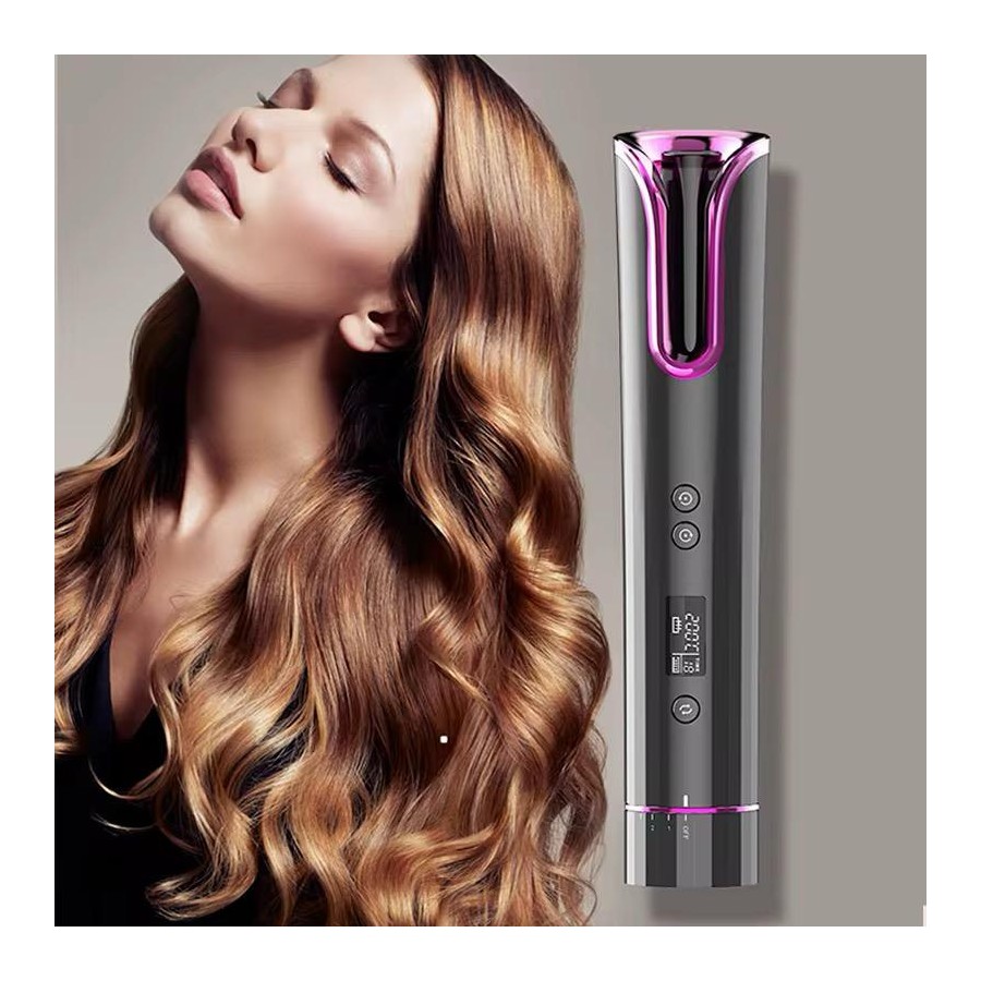 Automatic Hair Curler, Cordless USB Rechargeable, LCD Display, Temperature (150℃-200℃), 8-18s Timer, Portable Anti-scald