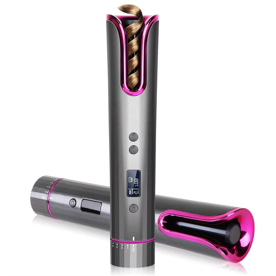 Automatic Hair Curler, Cordless USB Rechargeable, LCD Display, Temperature (150℃-200℃), 8-18s Timer, Portable Anti-scald