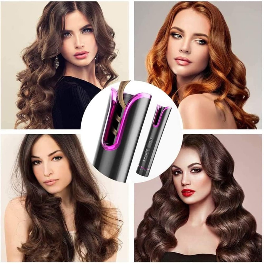 Automatic Hair Curler, Cordless USB Rechargeable, LCD Display, Temperature (150℃-200℃), 8-18s Timer, Portable Anti-scald