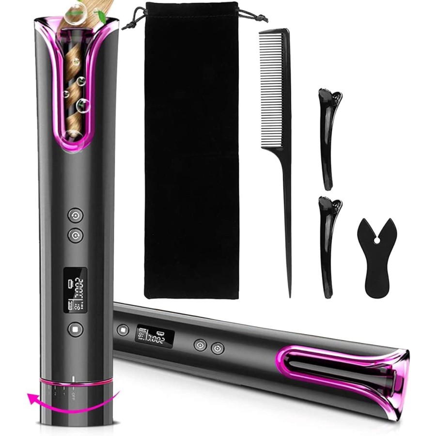 Automatic Hair Curler, Cordless USB Rechargeable, LCD Display, Temperature (150℃-200℃), 8-18s Timer, Portable Anti-scald