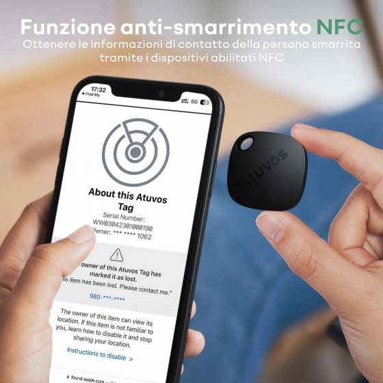 ATUVOS Air Tag Smart Tracker 2 pezzi Nero, Bluetooth Localizzatore Compatibile con Apple Dov'è , Trova oggetti chiavi bagagli