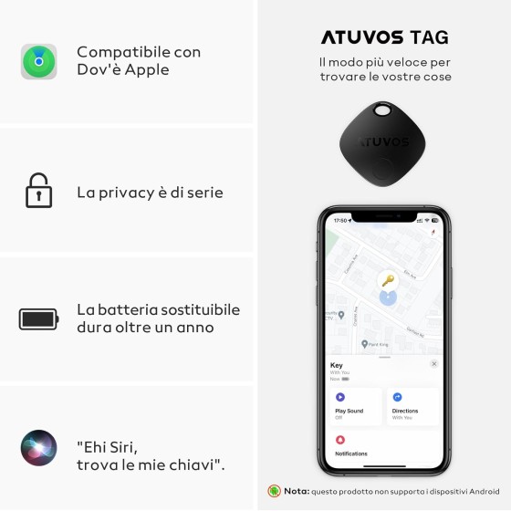 ATUVOS Air Tag Smart Tracker 2 pezzi Nero, Bluetooth Localizzatore Compatibile con Apple Dov'è , Trova oggetti chiavi bagagli