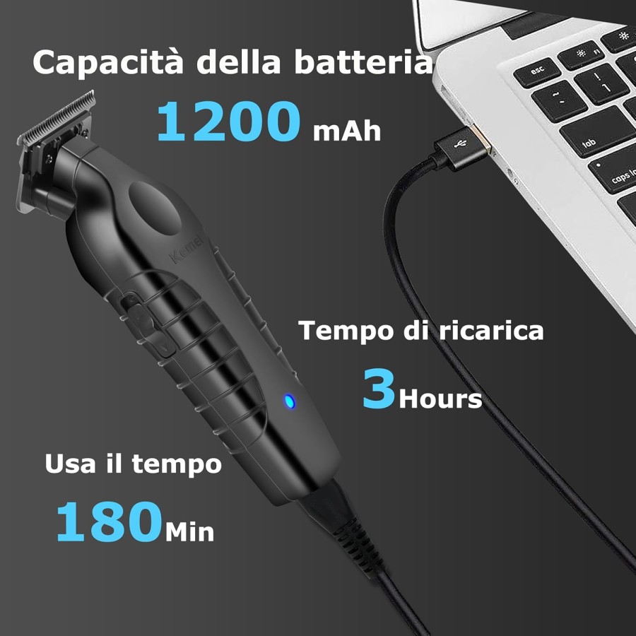 KEMEI Tagliacapelli Professionale rasoio,Senza Fili, Tagliabarba Zero Gapped, Tagliacapelli da Barbiere Con Lama T Ricaricabile