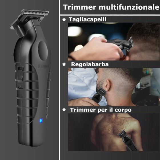 KEMEI Tagliacapelli Professionale rasoio,Senza Fili, Tagliabarba Zero Gapped, Tagliacapelli da Barbiere Con Lama T Ricaricabile