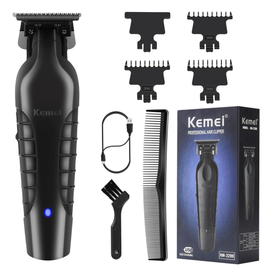 KEMEI Tagliacapelli Professionale rasoio,Senza Fili, Tagliabarba Zero Gapped, Tagliacapelli da Barbiere Con Lama T Ricaricabile