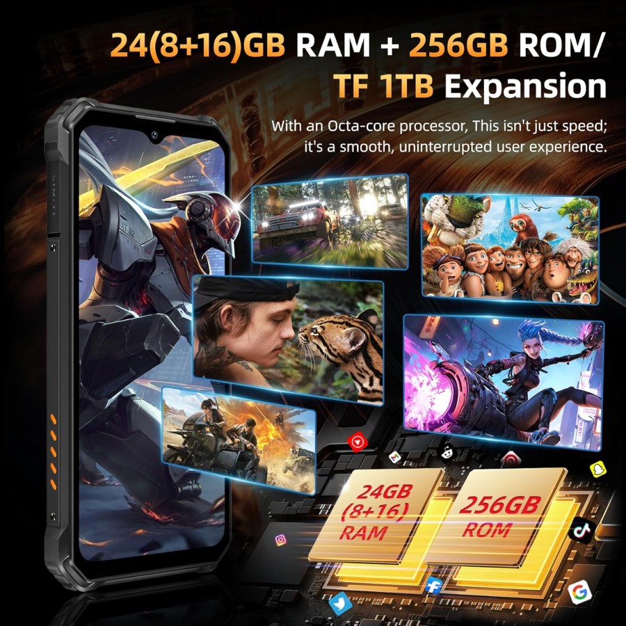 OUKITEL WP23 PLUS Android 14 Rugged Smartphone 10600mAh Telefono Indistruttibile, 24 GB+256GB/1TB Rugged, 6.52" HD+ 13MP+5MP NFC