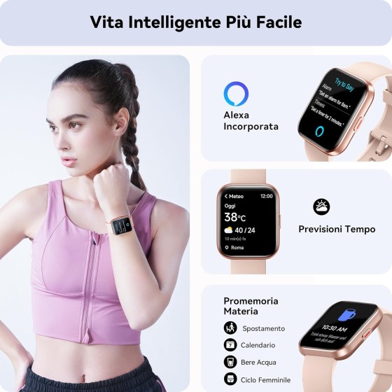 ENOMIR Smartwatch Donna con Chiamate, 1,8" Orologio Smartwatch Cardiofrequenzimetro, SpO2, Sonno, Contapassi, Alexa , Fitness