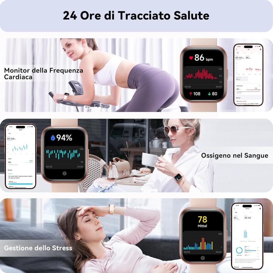 ENOMIR Smartwatch Donna con Chiamate, 1,8" Orologio Smartwatch Cardiofrequenzimetro, SpO2, Sonno, Contapassi, Alexa , Fitness