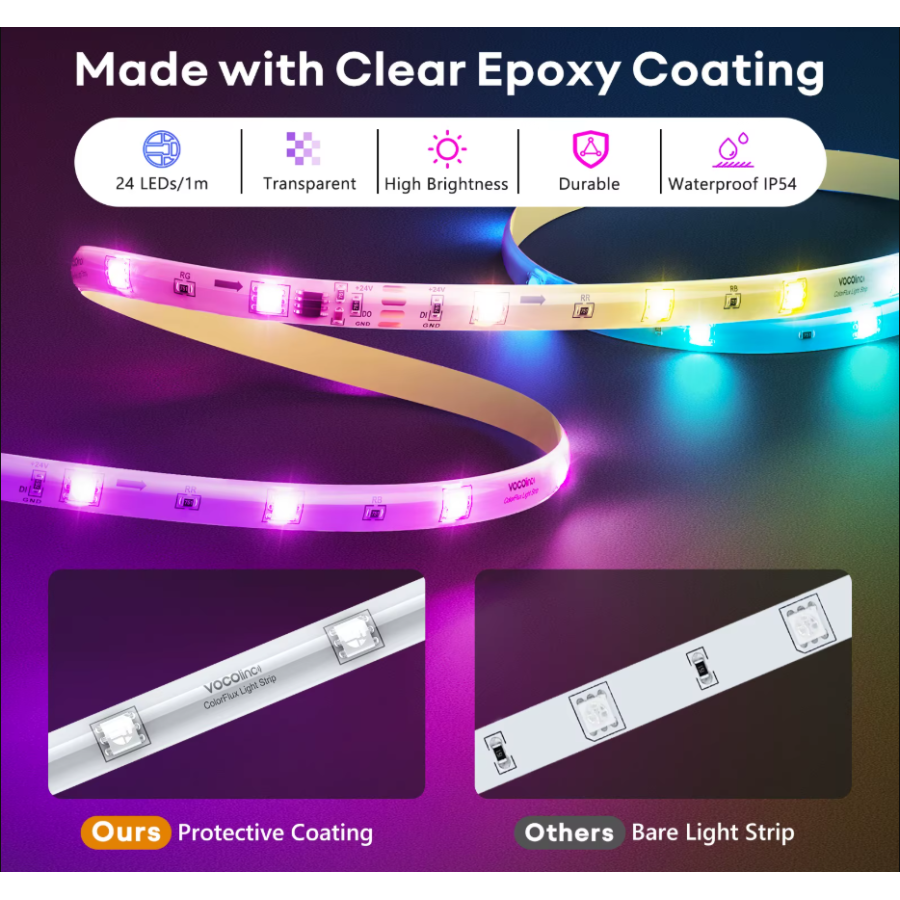 OB2201 5m Smart Wi-Fi LED Strip, RGB, 16 Million Colors, Compatible with Alexa, Google Home, HomeKit