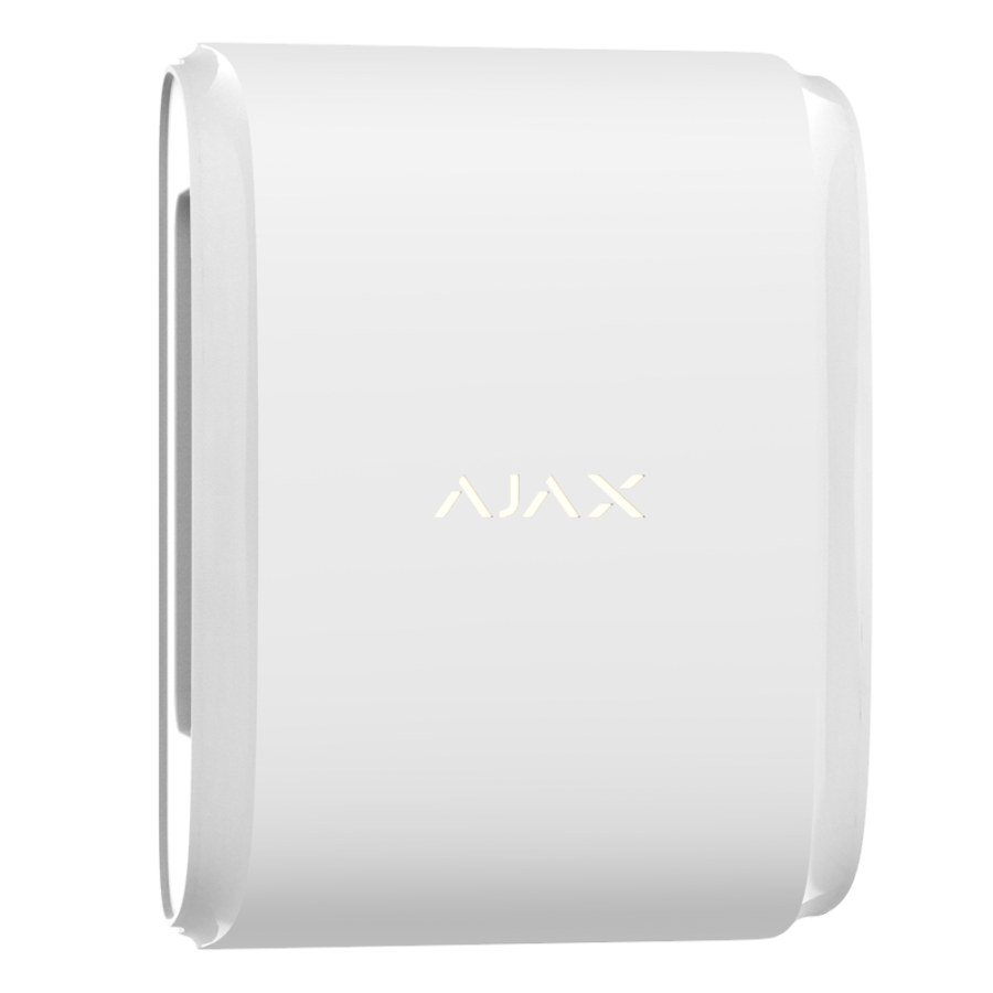 "Rilevatore PIR doppio fascio Ajax AJ-DUALCURTAINOUTDOOR-W: sicurezza certificata grado 2 e tecnologia Jeweller 868 MHz per la p