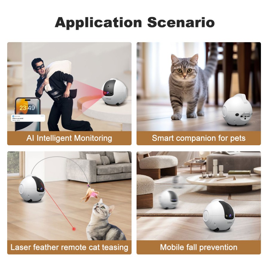 Robot telecamera AI 360 gradi per Animali Domestici: Antiribaltamento 4MP QHD, Batteria 10000mAh DH013 Registrazione su MicroSd