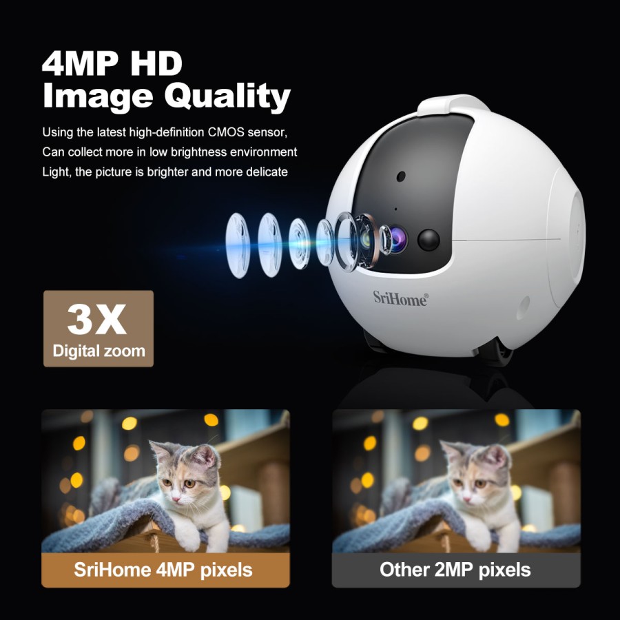 Robot telecamera AI 360 gradi per Animali Domestici: Antiribaltamento 4MP QHD, Batteria 10000mAh DH013 Registrazione su MicroSd