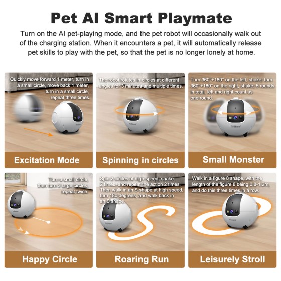 Robot telecamera AI 360 gradi per Animali Domestici: Antiribaltamento 4MP QHD, Batteria 10000mAh DH013 Registrazione su MicroSd