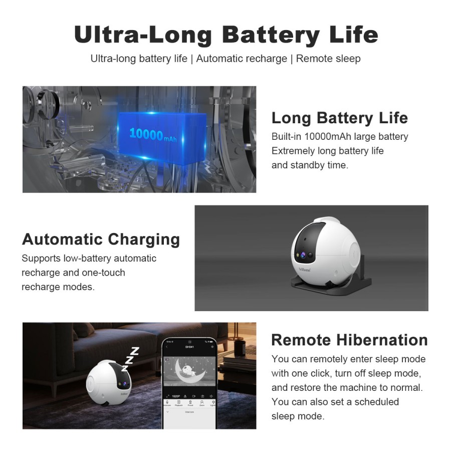 Robot telecamera AI 360 gradi per Animali Domestici: Antiribaltamento 4MP QHD, Batteria 10000mAh DH013 Registrazione su MicroSd