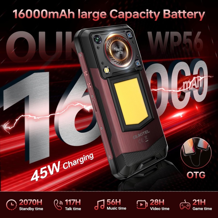 Oukitel WP56 5G Rugged Phone 6.8''FHD+Display 16000mAh Battery 108MP Camera Android 15(12GB+512GB NFC