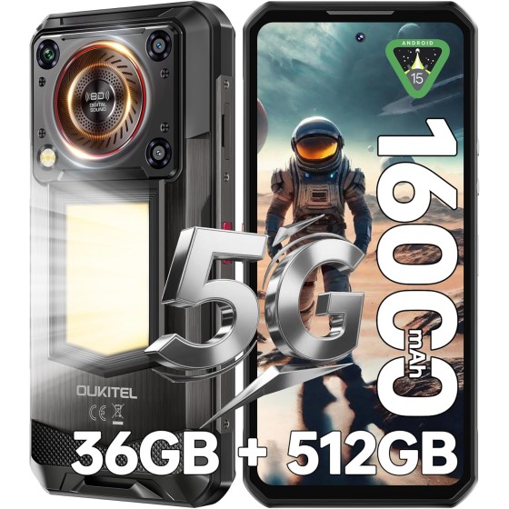 Oukitel WP56 5G Rugged Phone, Display FHD+ da 6.8'', Batteria da 16000mAh, Fotocamera da 108MP, Android 15 (12GB+512GB, NFC)