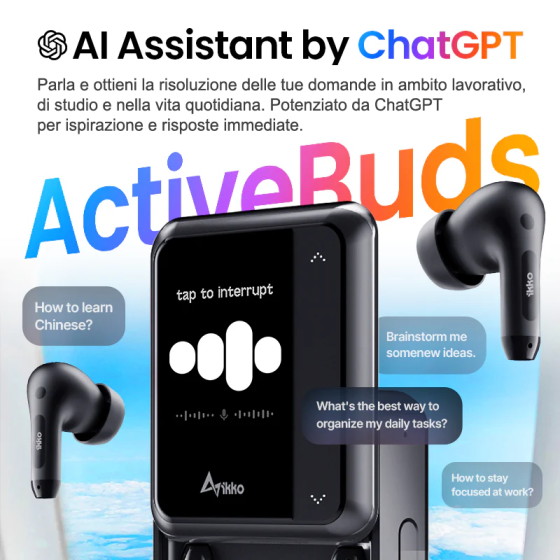 Auricolari cuffie TWS AI Smart Ikko Active Buds: ANC, Traduttore, 4G/WiFi, App Store e 70h di autonomia ikko Italia