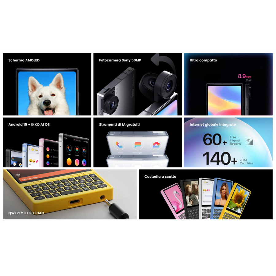 iKKO MindOne Pro AI Phone: Compatto 4" AMOLED, Dual OS, Vetro Zaffiro, 50MP Flip Camera, Internet Globale Free. White