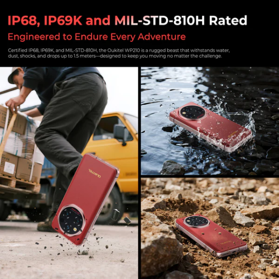 Oukitel WP210 5G Rugged Phone 6.7'' FHD+ Display 8800mAh Big Battery 108MP Camera Android 15(12GB+512GB NFC) NERO