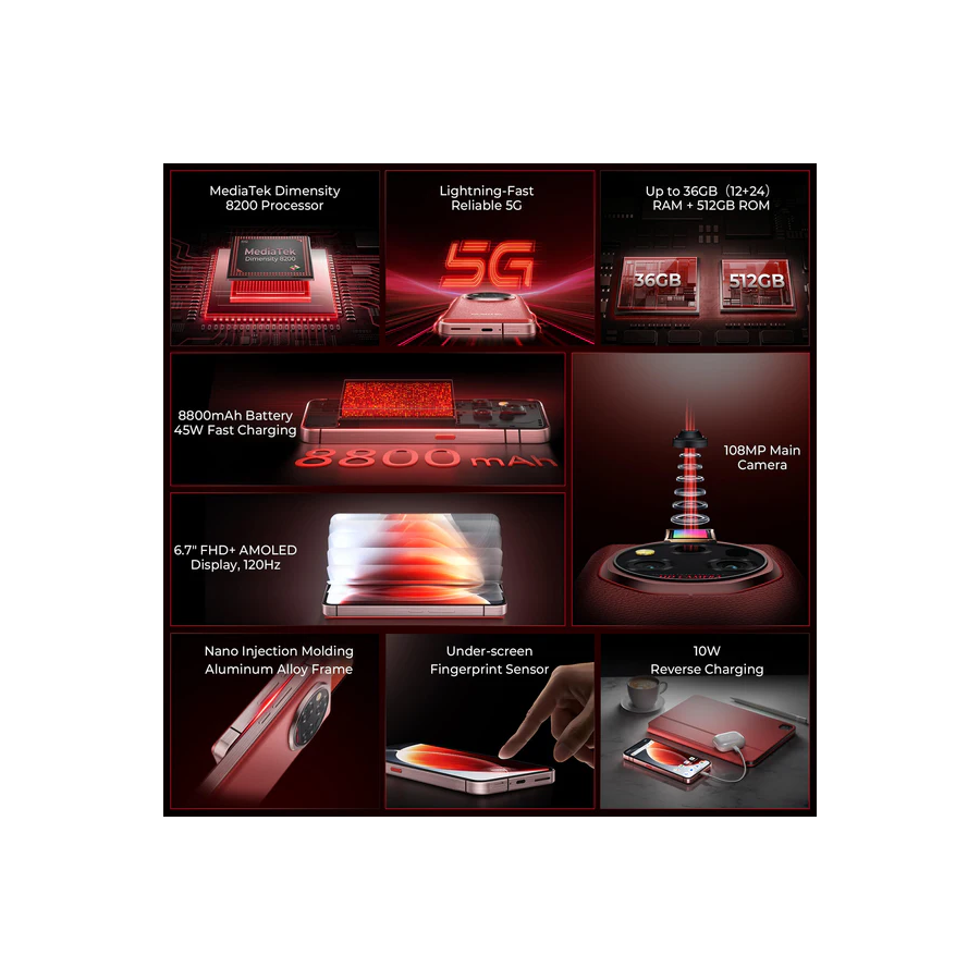 copy of Oukitel WP210 5G Rugged Phone 6.7'' FHD+ Display 8800mAh Big Battery 108MP Camera Android 15(12GB+512GB NFC) ROSSO
