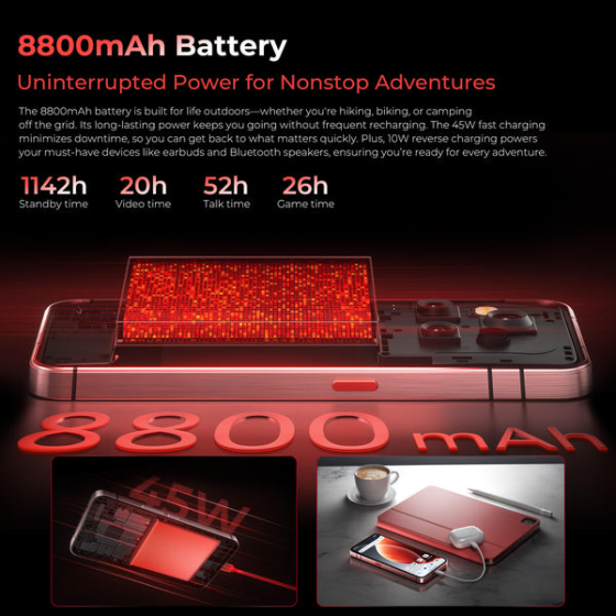 copy of Oukitel WP210 5G Rugged Phone 6.7'' FHD+ Display 8800mAh Big Battery 108MP Camera Android 15(12GB+512GB NFC) ROSSO