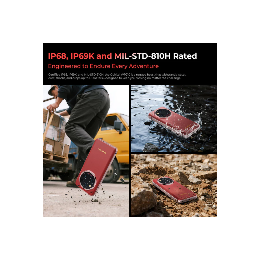 copy of Oukitel WP210 5G Rugged Phone 6.7'' FHD+ Display 8800mAh Big Battery 108MP Camera Android 15(12GB+512GB NFC) ROSSO