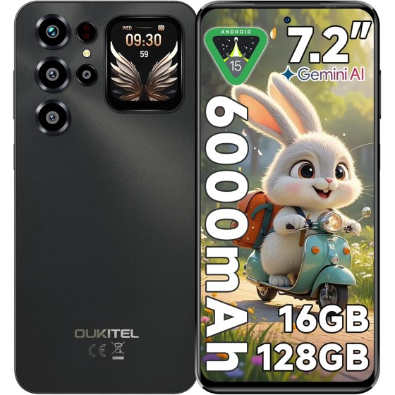 Oukitel C68 Plus | Display 7.2" 120Hz | Innovativo Schermo Posteriore | Android 15 | 6000mAh | 64MP NERO