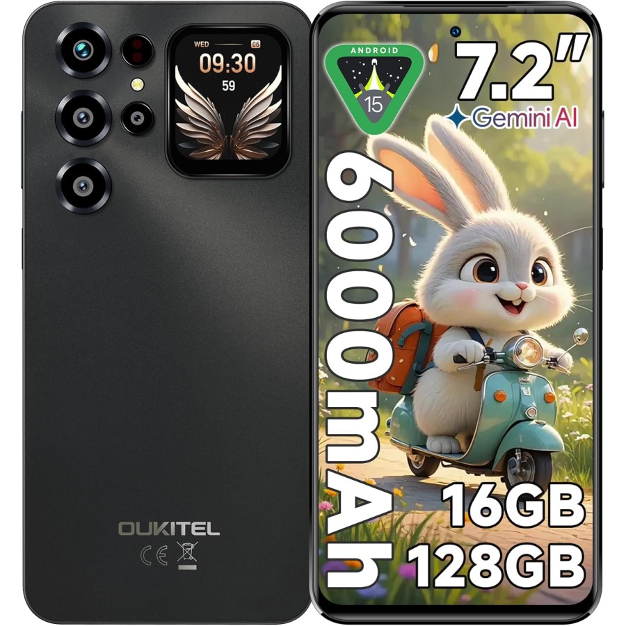Oukitel C68 Plus | Display 7.2" 120Hz | Innovativo Schermo Posteriore | Android 15 | 6000mAh | 64MP NERO