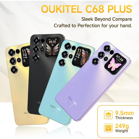 Oukitel C68 Plus | Display 7.2" 120Hz | Innovativo Schermo Posteriore | Android 15 | 6000mAh | 64MP NERO
