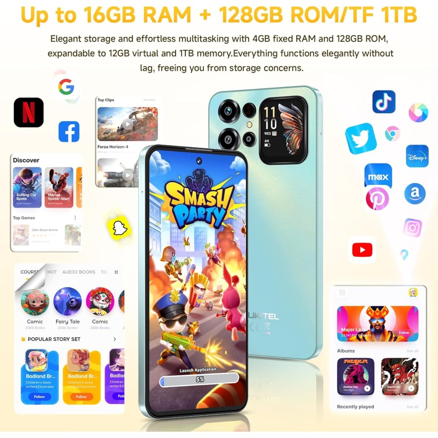 Oukitel C68 Plus | Display 7.2" 120Hz | Innovativo Schermo Posteriore | Android 15 | 6000mAh | 64MP NERO