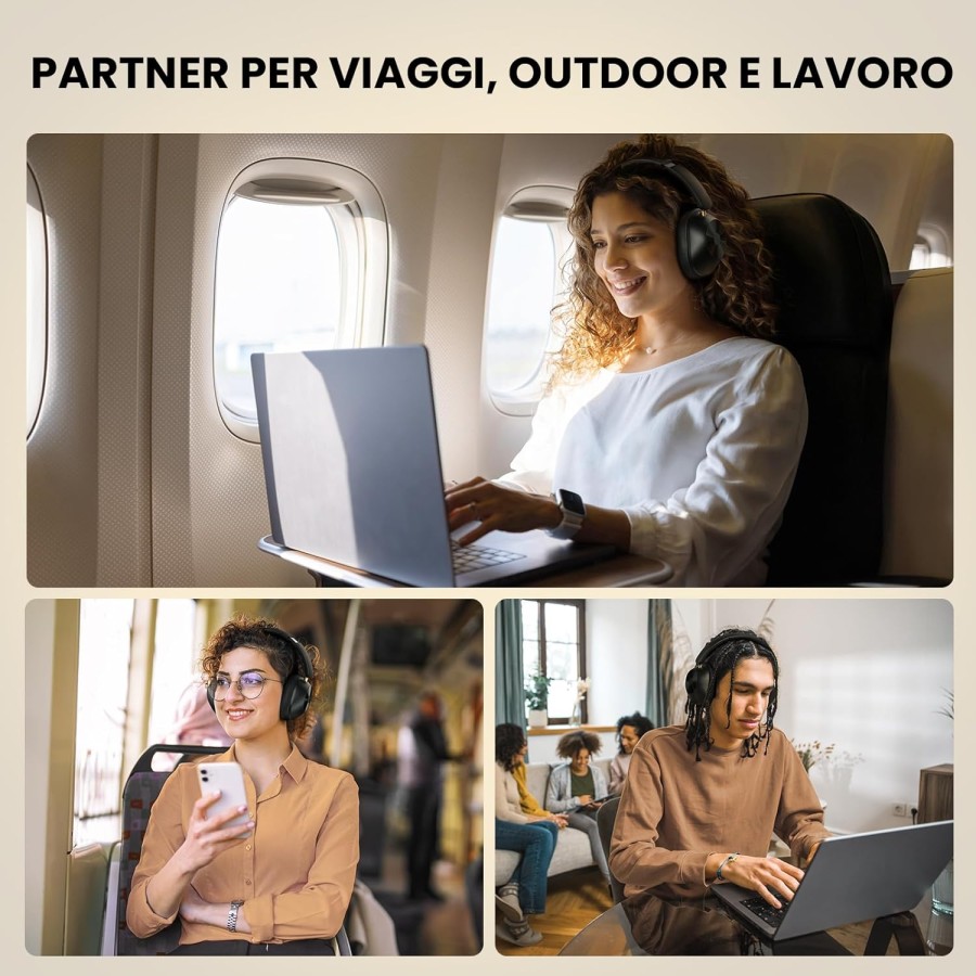 OneOdio A5 Cuffie Bluetooth Con Cancellazione Rumore Attiva Adattiva fino al 98%,LDAC Hi-Res Wireless 75 Ore ANC Ibrida Nero